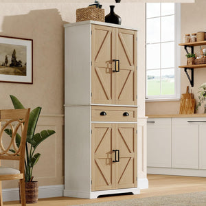 English Elm 71.8"H Farmhouse Kitchen Pantry Cabinet with X-Style Doors, Adjustable Shelves, Drawer & Anti-Tip T3771P352193