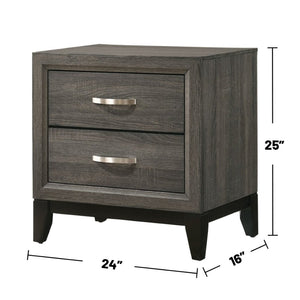 English Elm Wooden Nightstand With 2 Spacious Drawers In Weathered Gray Finish - Modern Elegance Meets Functionality B016P253581-GIGA