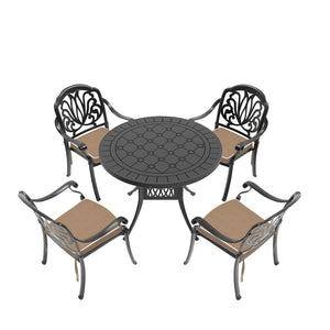 English Elm 5-piece Cast Aluminum Outdoor Dining Set with Ornate Carved Detail and Weather Resistant Frame W1710S00549