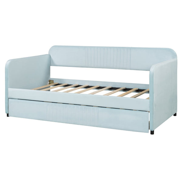 English Elm Upholstered Velvet Twin Daybed with Pull Out Trundle Sofa for Guest or Kids Room LP100127AAC
