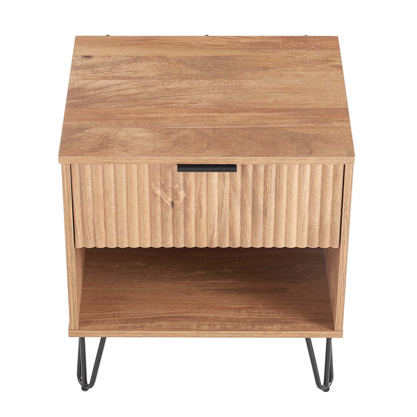 English Elm Dumbo 20" Fluted Nightstand In Warm Golden Brown - Stylish Storage With Mid-Century Glamour B365P398148