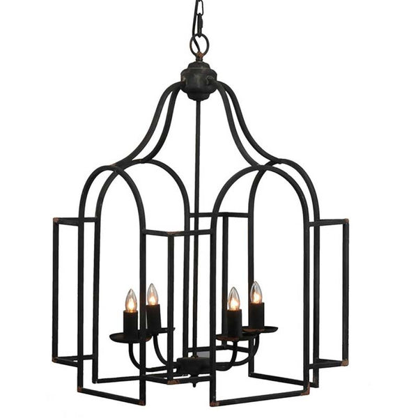 English Elm 17.3x17.3x28.7" Malin 4-light Iron Chandelier Satin Black Finish for Foyer or Dining W2078P411231