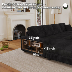 English Elm Convertible U-Shaped Sofa In Soft Corduroy Fabric - Modern 4-Seater For Stylish Living Room Comfort W1793S00033