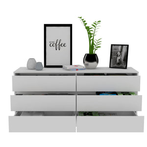 English Elm Seul Six Drawer Double Dresser Superior Top — 60.4" Wide Spacious Surface, Smooth All-Metal Rails, Sleek Design White 36 L x 24 W x 6 H B128S00116