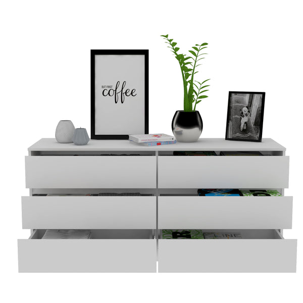 English Elm Seul Six Drawer Double Dresser Superior Top — 60.4" Wide Spacious Surface, Smooth All-Metal Rails, Sleek Design White 36 L x 24 W x 6 H B128S00116
