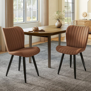English Elm Set of 2 Armless Faux Leather Dining Chairs with Cushioned Seats and Metal Legs Brown W3316P426945