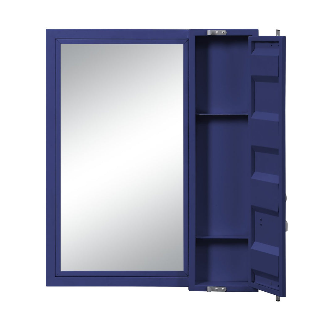 English Elm Cargo Blue Finish Vanity Mirror with Lockable Door, 16x29" 5mm Clear Glass, Industrial Metal Frame B2726P263381