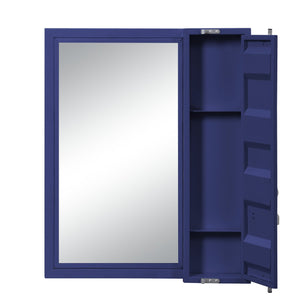 English Elm Cargo Blue Finish Vanity Mirror with Lockable Door, 16x29" 5mm Clear Glass, Industrial Metal Frame B2726P263381
