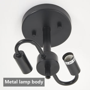 English Elm Ceiling Modern Flush Mount Light with Water Ripple Glass Shade, Black Semi-Flush LED Fixture for Hallway Bedroom Porch W2312P390005