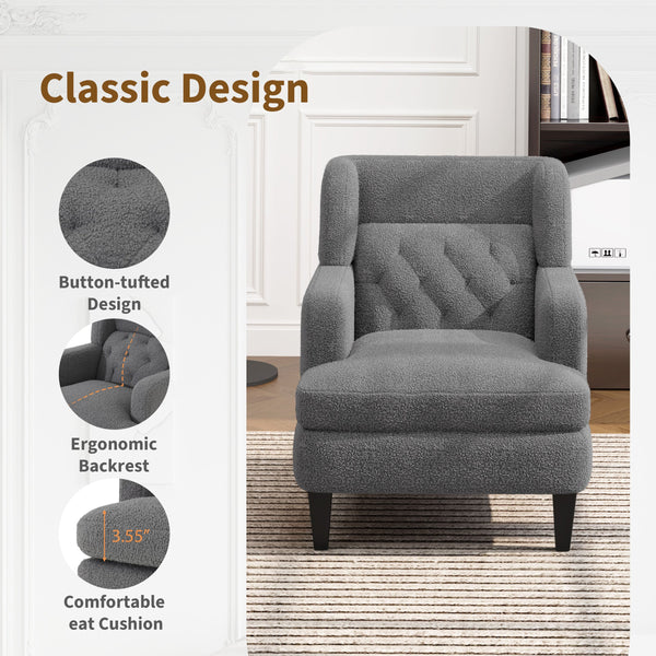 English Elm Christopher Knight Home® - Upholstered Teddy Fleece Armchair with Tufted Back, Contemporary Cozy Accent Seat for Living Room DARK GREY N763P193158R