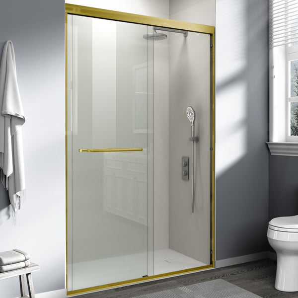 English Elm 44" Semi-frameless Double Sliding Shower Door Brushed Gold Tempered Glass Walk-in W1920P388013