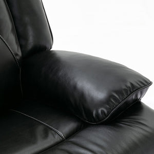 English Elm 3 Seater Home Theater Recliner with LED Accent Strip, Dual Cup Holders, Gel Leather Comfort Luxury Black WF323623AAB