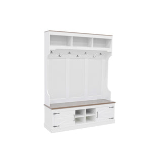 English Elm Vibe Haus Farmhouse Hall Tree with Bench Shoe Storage Hooks and Open Cubbies N724P380402K