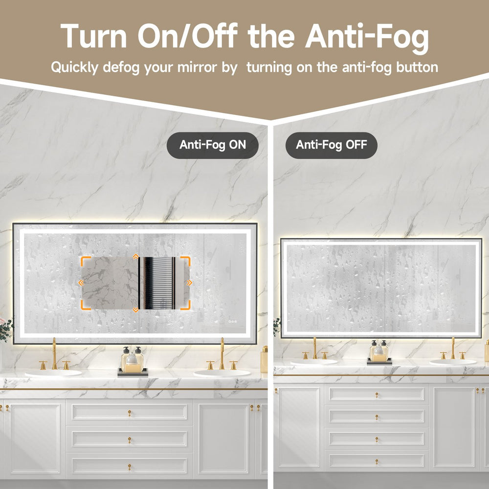 English Elm 72x36" Black Eco-Friendly Silver Mirror with Dual Front/Back LED Strips, 3-Color Temp, UL Listed T3177P320579