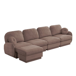 English Elm 137" Oversized Chenille Sectional Sofa with Movable Ottoman and Quilted Cushions Rose Dust W714S01781