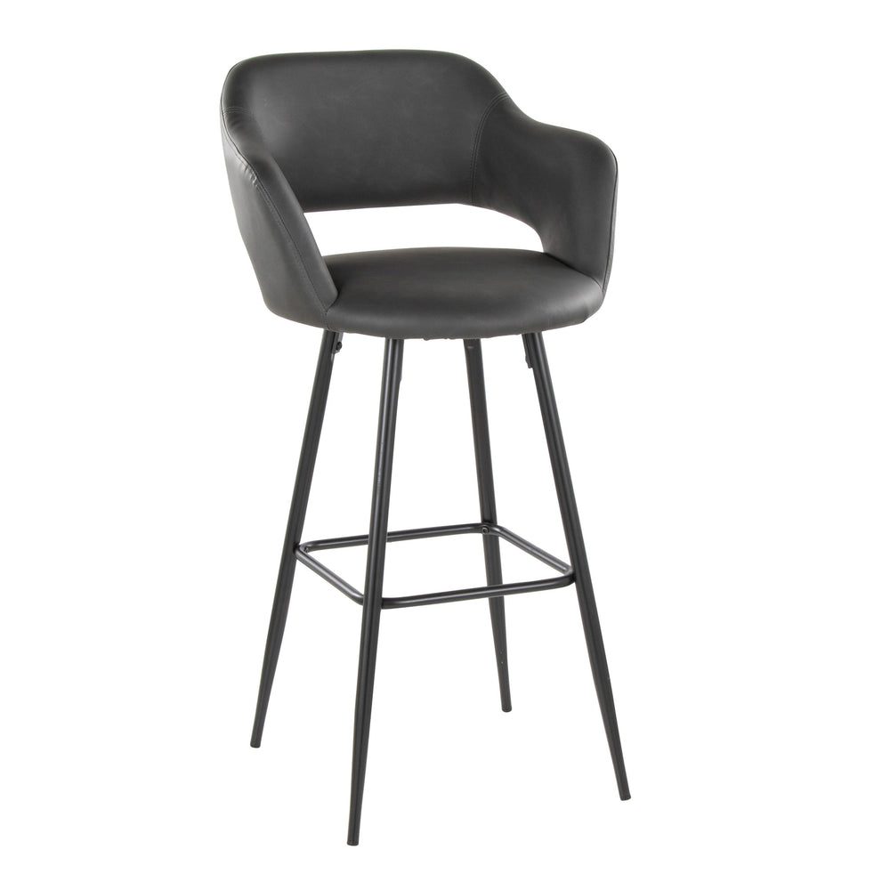 English Elm Margarite Contemporary 30" Fixed-Height Barstool with Ergonomic Cutout Back, Faux Leather Seat and Square Metal Footrest - Set of 2 Grey B202S00624