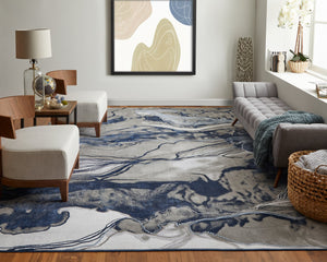 Feizy Rugs Gaspar Low Pile Abstract Rug - Stunning Watercolor Design, Fade And Stain Resistant For Busy Homes Blue,Gray,Ivory Polypropylene,Polyester 78739ktfgryblup18