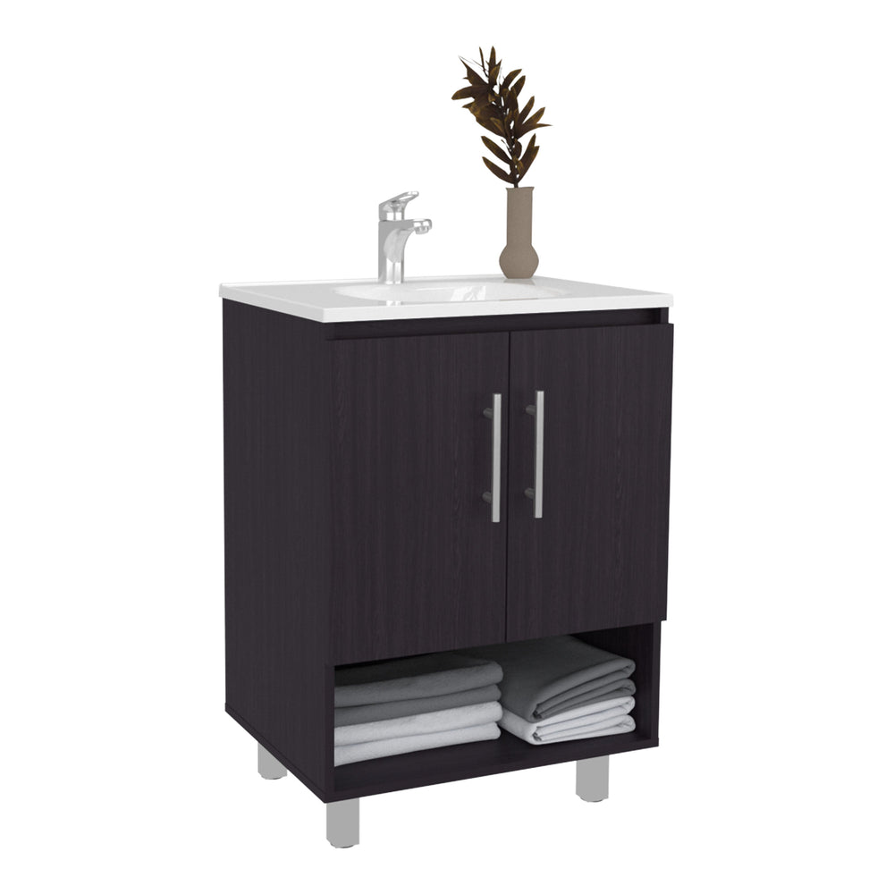 English Elm Wenge Freestanding Bathroom Vanity Cabinet with Double Doors, 1-Shelf Compact Storage, Durable Finish B062P380048