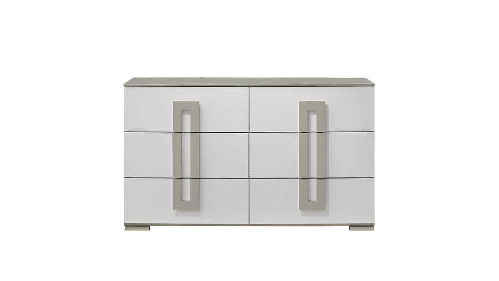 English Elm Olivia Contemporary 6-Drawer Dresser In White With Sleek Design, Metallic Accents & Solid Wood Build G150108650