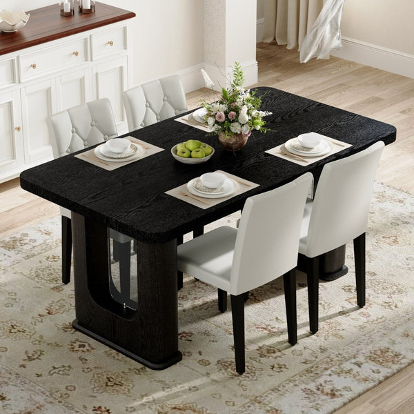 English Elm Table 5-Piece Stylish Dining Set With Textured Black Wood Table & Ergonomic White Pu Chairs W1151S04310-GIGA