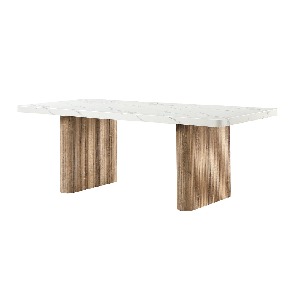 English Elm Donnie Solid Wood Dining Table with Marble-Look Top, Natural Farmhouse Finish, Seats 6 Sturdy B201S00437