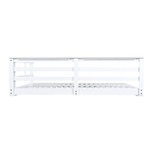 English Elm TOPMAX Acacia Wood Porch Swing Bed with 96" Hemp Ropes, Open-Side Minimalist Patio Lounger, 350lb Capacity White N717P265860K