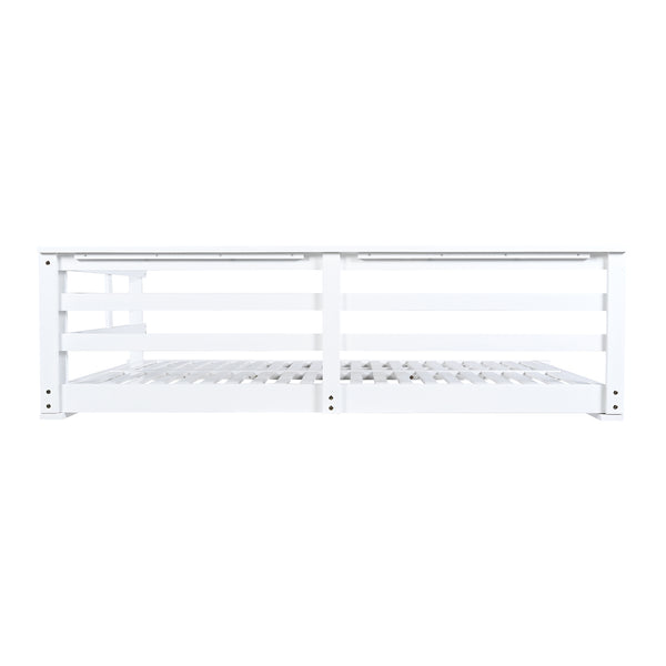 English Elm TOPMAX Acacia Wood Porch Swing Bed with 96" Hemp Ropes, Open-Side Minimalist Patio Lounger, 350lb Capacity White N717P265860K