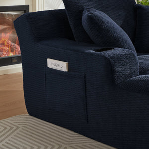 English Elm Oversized Chaise Lounge Chair with Plush Faux Fur Upholstery, Ergonomic Pocket-Spring Comfort, No Assembly Required Dark Blue W2339P360529