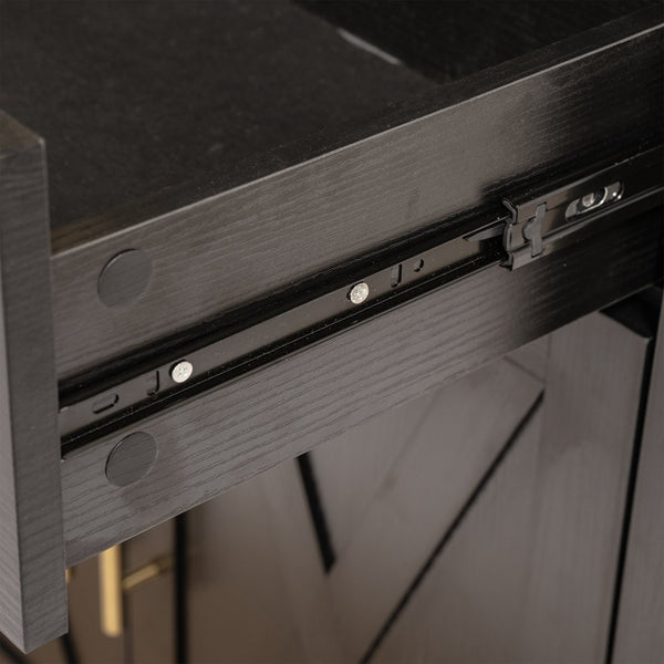 English Elm 71" Fluted Tall Arched Pantry Cabinet with Tempered Glass Door, Adjustable Shelves, Silent Drawer, Anti-Tip Safety and Stylish Metal Handles for Kitchen Living Dining Black W2917P384705