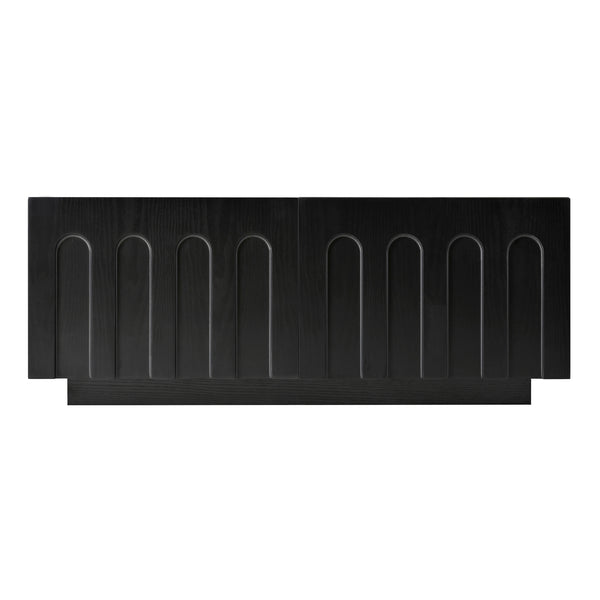 English Elm ON-TREND Elegant Arched TV Stand & Convertible Coffee Table with 4 Drawers Spacious Storage and Durable MDF Finish Black N721P329091B