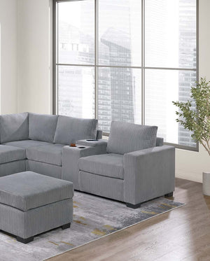 English Elm Modern Fur-Like Corduroy Sectional Sofa Set with USB Console, Ottoman & Plush Pillows for 5 Guests Light Gray 12 L x 23 W x 33 H B011S01751