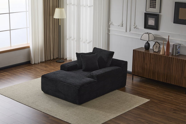 English Elm Oversized Chaise Lounge Chair Cozy Cloud Corduroy Plush Sleeper Daybed with Throw Pillows, Wide Armrest and No Assembly Black W3723P345161