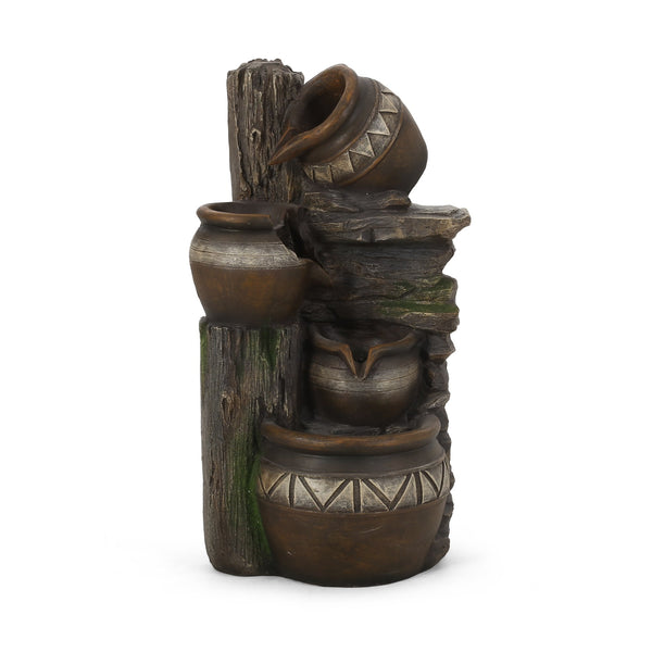 English Elm Christopher Knight Home® - 19.75" Weather-Resistant 3-Tier Floor Fountain with LED Base Light, Stone-Look Polyresin Outdoor Decor 71793.00BGRY