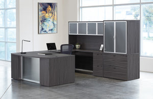 OSP Home Furnishings Napa Executive U-shape Desk with Hutch Filing Storage and Modesty Panel for Offices NAPSGW-TYP213G