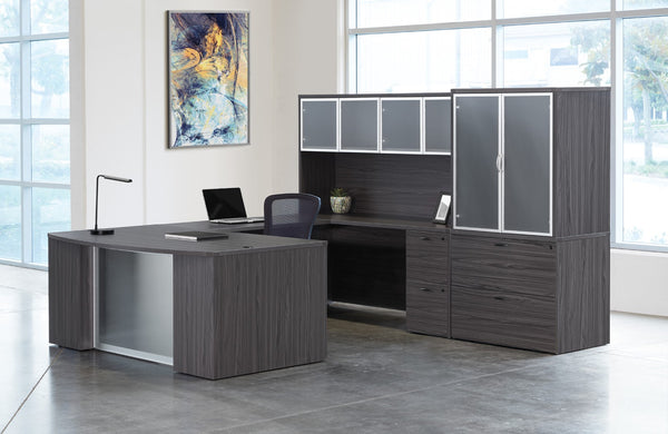 OSP Home Furnishings Napa Executive U-shape Desk with Hutch Filing Storage and Modesty Panel for Offices NAPSGW-TYP213G