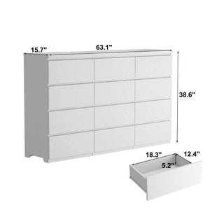 English Elm 12 Drawer Wide Double Dresser Modern Symmetrical Wood Storage Chest for Bedroom W409S00018