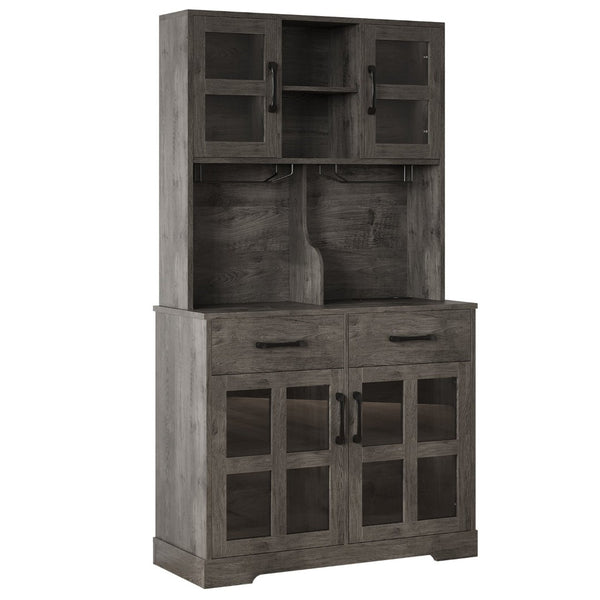 English Elm Pantry Hutch with Fluted Mdf Panels Charging Station Pegboard and Open Shelving T3773P416041