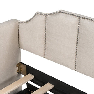 English Elm Twin Linen Upholstered Daybed with Pop up Trundle and Built in Usb Charging Beige SF000199AAA