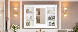English Elm 42'' Wall Mount Medicine Cabinet White Mdf Mirror Door Six Open Shelves Towel Rod N710P363544K