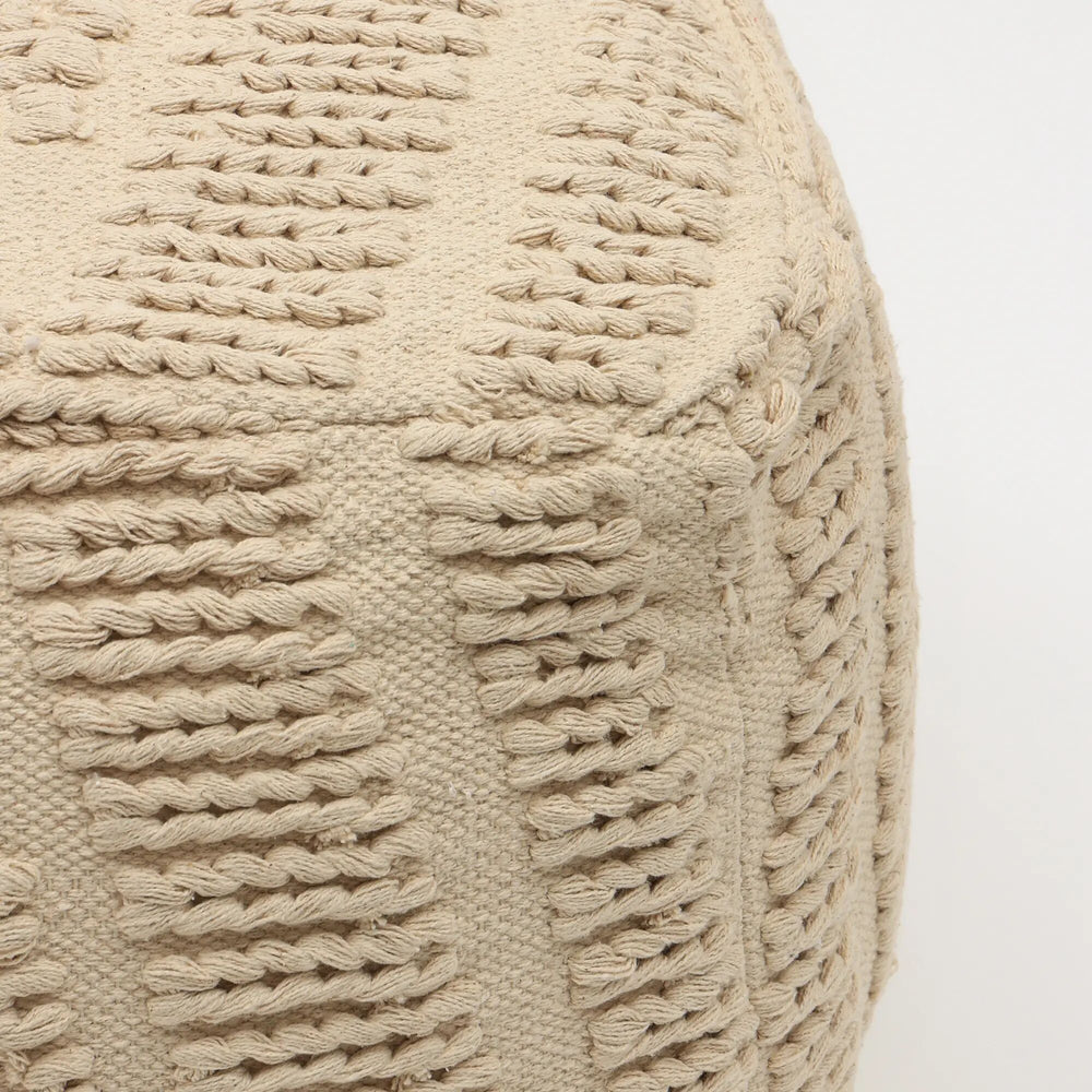 English Elm Geometric Handwoven Pouf 18" x18" Beige Cotton Accent Seat — Lightweight, Stylish Footrest for Home DecorGeometric Handwoven Pouf 18" x18" Beige Cotton Accent Seat — Lightweight, Stylish Footrest for Home Decor B346P320756