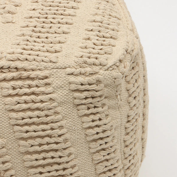 English Elm Geometric Handwoven Pouf 18" x18" Beige Cotton Accent Seat — Lightweight, Stylish Footrest for Home DecorGeometric Handwoven Pouf 18" x18" Beige Cotton Accent Seat — Lightweight, Stylish Footrest for Home Decor B346P320756