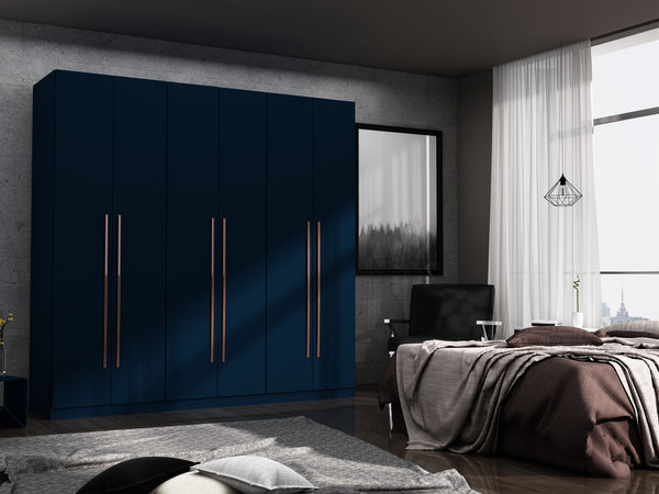 English Elm Gramercy 82" Wardrobe Organizer with Soft-Close Doors, Aluminum Rods, Shelves & Center Drawers Dark Blue B365S00002