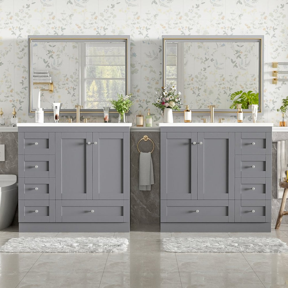 English Elm 72-inch Shaker Double Bathroom Vanity Gray Mdf with Resin Basins and Soft Close Storage N729P000030E