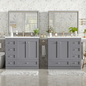 English Elm 72-inch Shaker Double Bathroom Vanity Gray Mdf with Resin Basins and Soft Close Storage N729P000030E