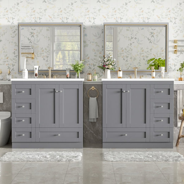 English Elm 72-inch Shaker Double Bathroom Vanity Gray Mdf with Resin Basins and Soft Close Storage N729P000030E