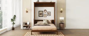 English Elm Queen Murphy Wall Bed with Integrated Desk Gas Strut Lift White Cabinet for Small Spaces Walnut W504S00226