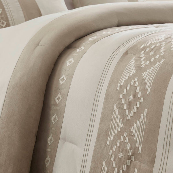 English Elm 5-piece Micro Suede Comforter Set with Geometric Embroidery for Full Queen Beds B035P408734