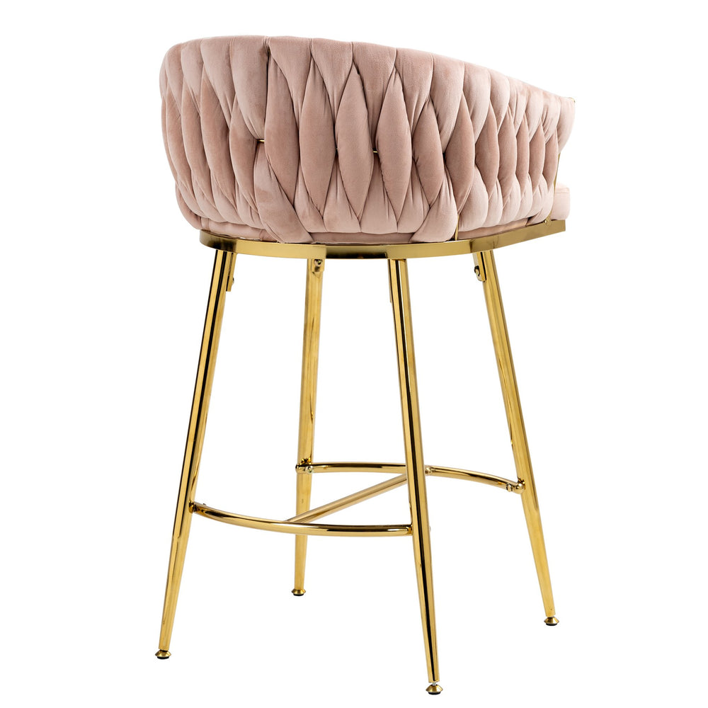 English Elm 26'' Plush Velvet Counter Stools Set of 2 with Adjustable Metal Legs, Gold Chrome Base & Footrest, Pink Luxury Seating W2215P184990