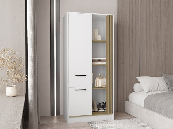 English Elm Vance Freestanding Wardrobe Armoire with Hanging Rod Shelves European Ash Finish B200S00462