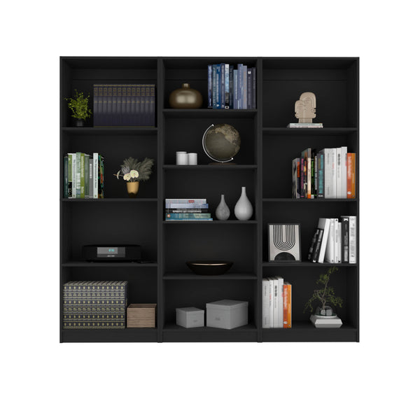 English Elm Lainor 3 Piece Home Bookcase Set with 13 Shelves, 74" Wide Modular Display, Durable Engineered Wood Storage Solution Black 41 L x 28 W x 5 H B200S00321